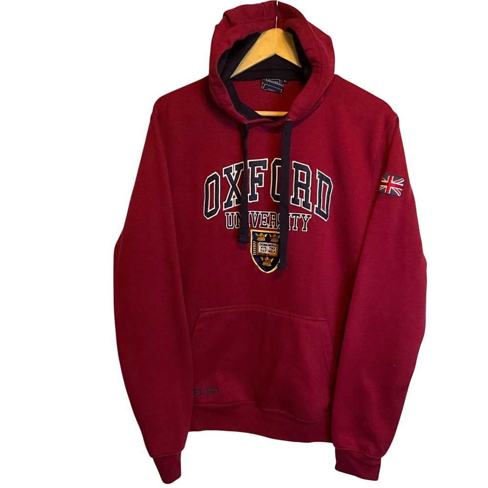 Oxford University Hoodie‎ Maroon Est 1231 Logo Union Jack Patch Mens L